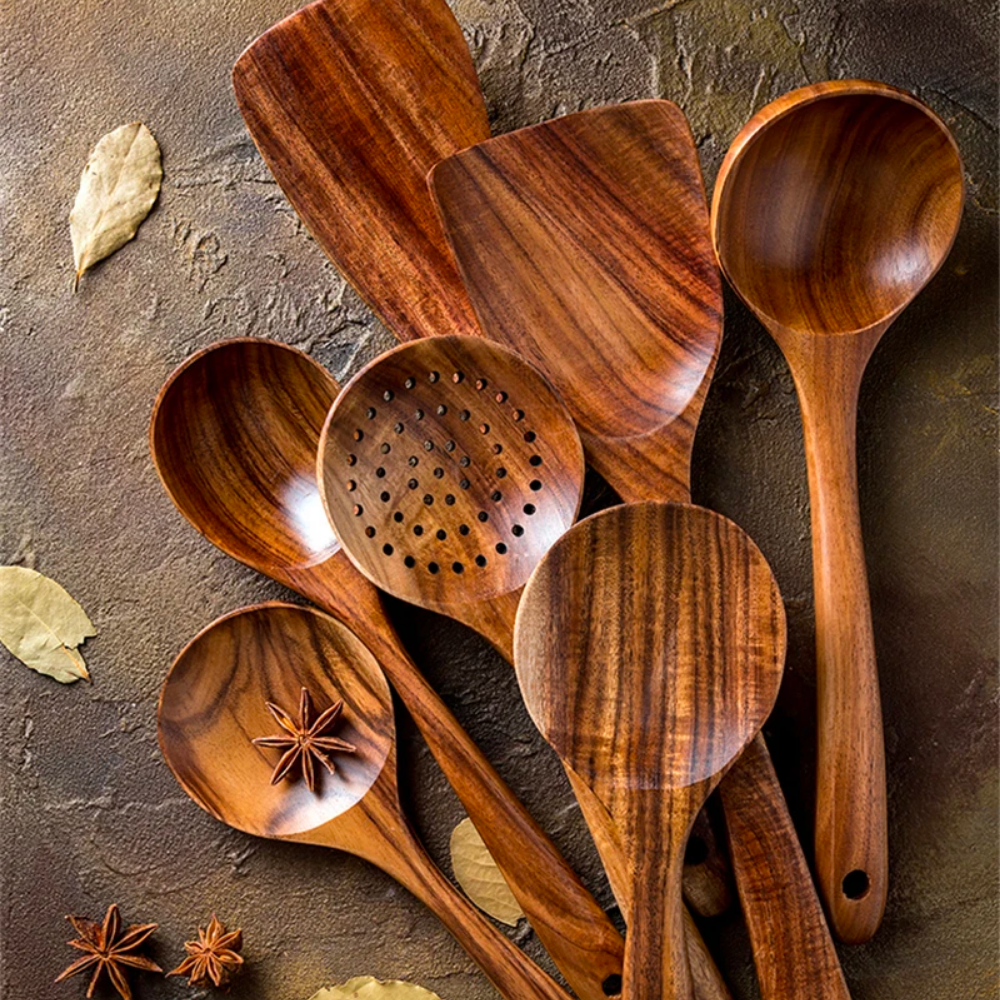 Natural Wood Kitchen Utensil Set – 7 Pieces