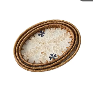 Luxe Oval Rattan & Mother of Pearl Serving Tray