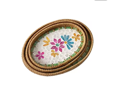 Luxe Oval Rattan & Mother of Pearl Serving Tray