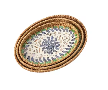 Luxe Oval Rattan & Mother of Pearl Serving Tray