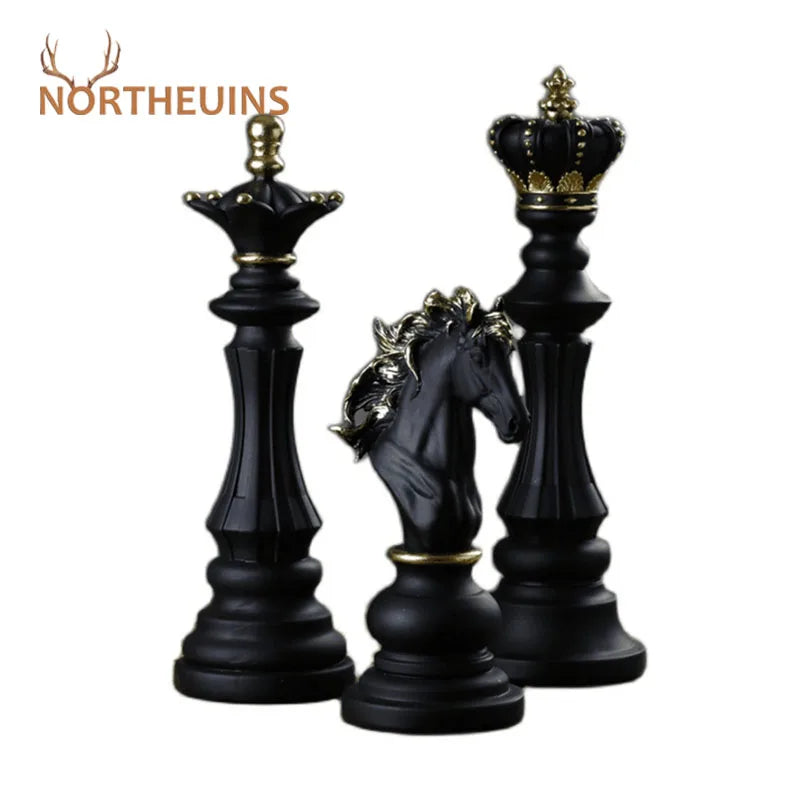 Northeuins resina retro internacional xadrez estatueta para interior rei cavaleiro escultura casa decoração de mesa sala estar