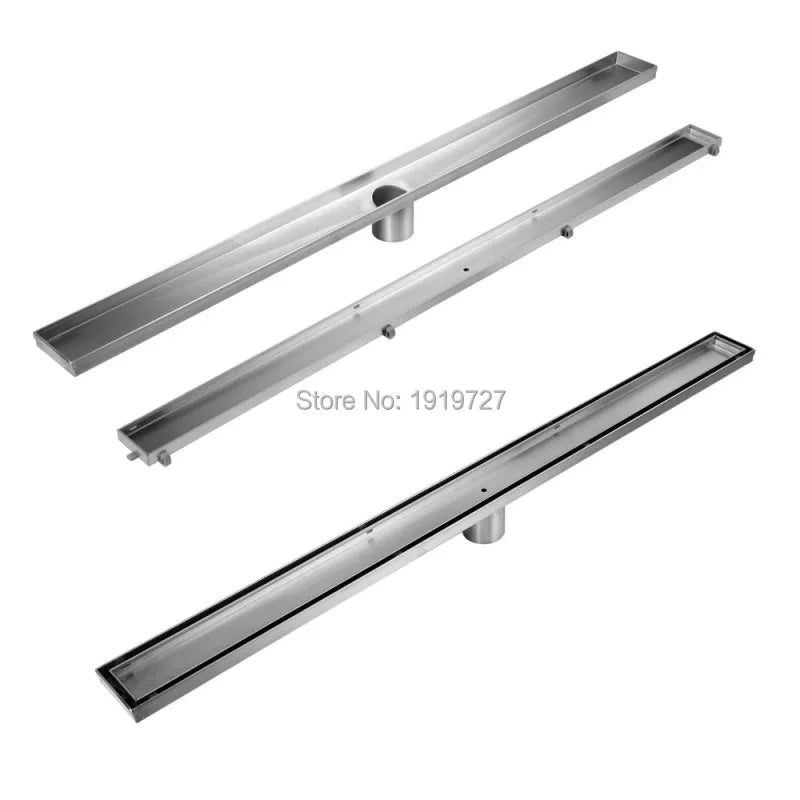 Aço inoxidável linear chuveiro banheiro grelha dreno de assoalho bagnolux super resistente ferragem telha inserção 304 # centro saída resíduos
