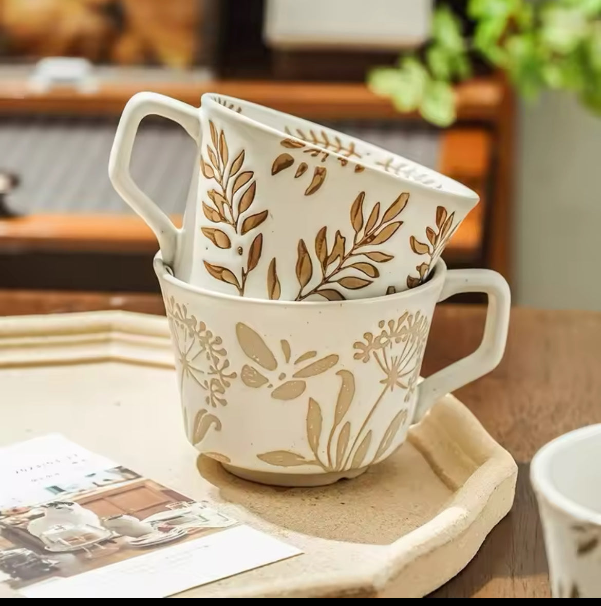 Nordic Botanical Ceramic Mug – 350ml