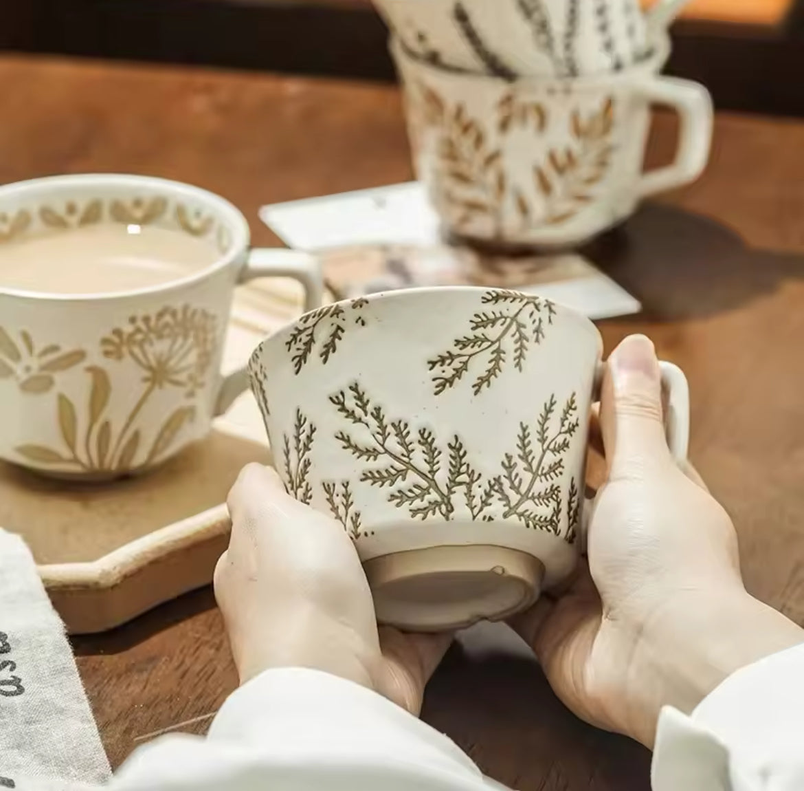 Nordic Botanical Ceramic Mug – 350ml