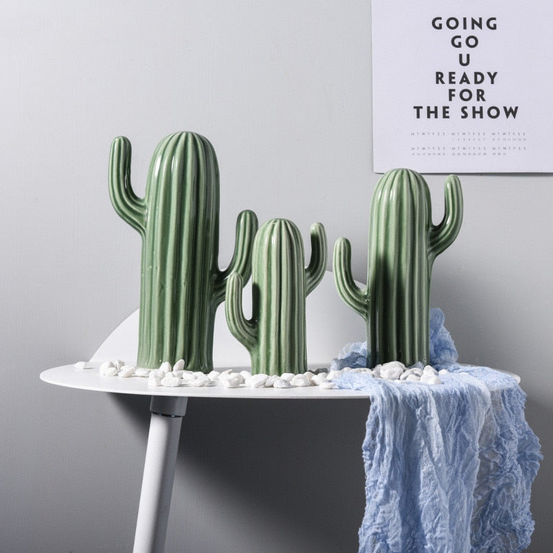 Saguaro Green Ceramic Cactus Sculpture