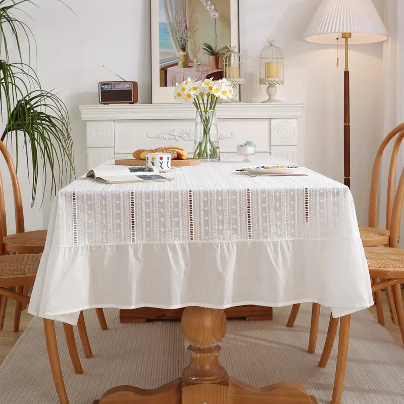 Elegant French Cotton Tablecloth with Lace
