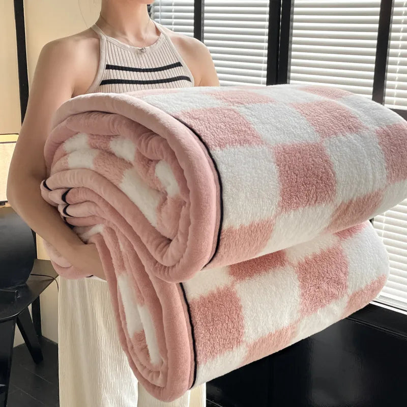 Shu mianrong xadrez grade cobertor lençóis de cama de grandes dimensões quente pele macia amigável colcha fina múltiplas especificações disponíveis