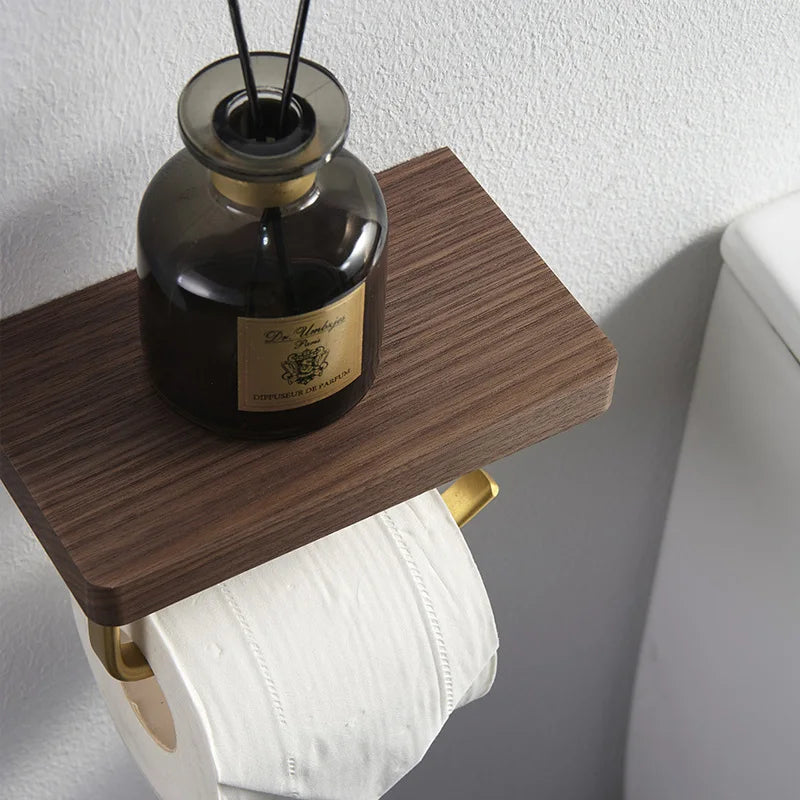 Brass & Wood Toilet Roll Holder