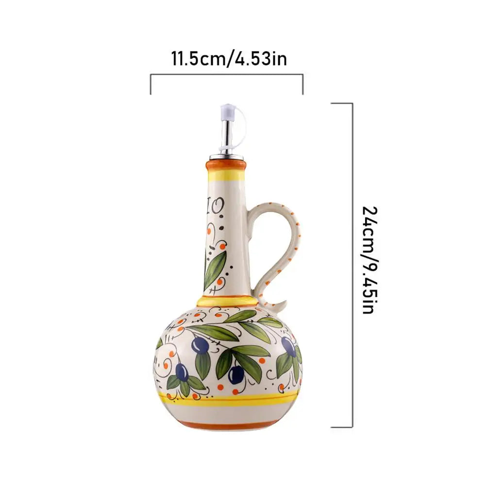 Garrafa de óleo de cerâmica pintada à mão, armazenamento de cozinha, dispensador de óleo de vinagre nórdico, utensílio de cozinha para uso doméstico, jarra de tempero de cozinha