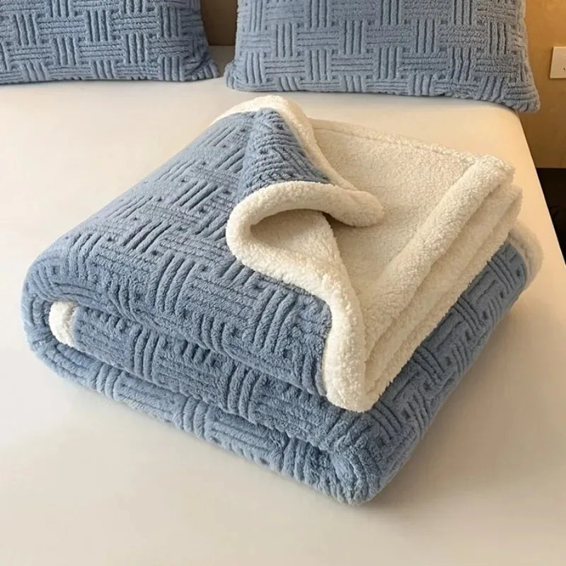 Outono inverno grosso quente velo cobertor dupla camada artificial lambswool lança cobertores para sofá ou cama rainha duplo consolador