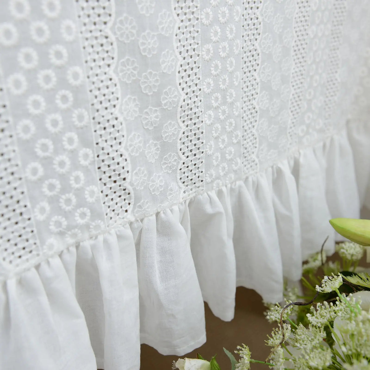 Elegant French Cotton Tablecloth with Lace