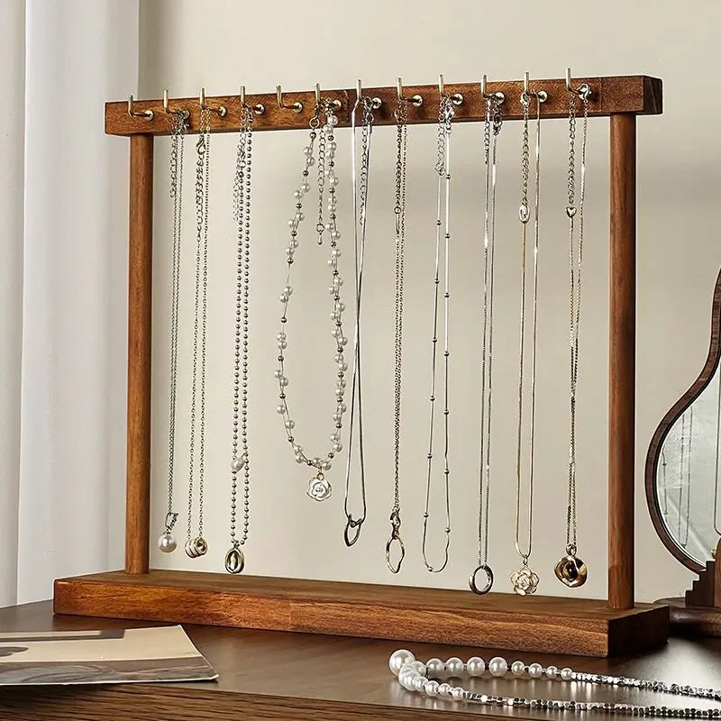 Organizador de jóias expositor colar de madeira maciça pendurado bancada rack para correntes brincos pulseiras vitrine rack de armazenamento