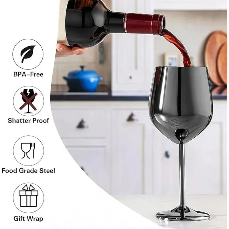 Cálice de vidro de vinho de aço inoxidável 500ml 304 ouro rosa prata cor dourada, copo de metal durável para vinho tinto champanhe bar festa