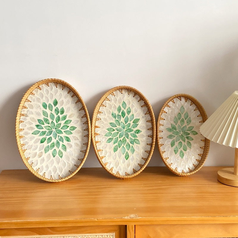 Luxe Oval Rattan & Mother of Pearl Serving Tray