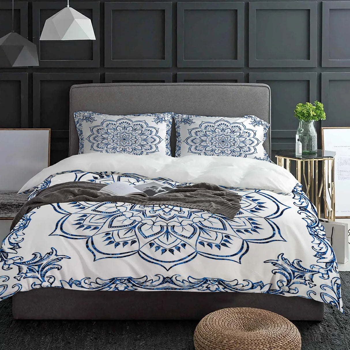 Mandala retro azul boêmio capa de edredão com fronha personalizado consolador 3 pçs conjunto cama colcha capa cama casal têxtil casa