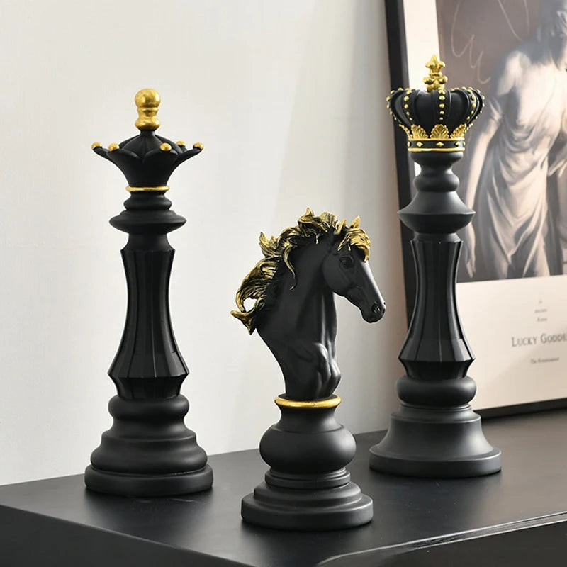 Northeuins resina retro internacional xadrez estatueta para interior rei cavaleiro escultura casa decoração de mesa sala estar