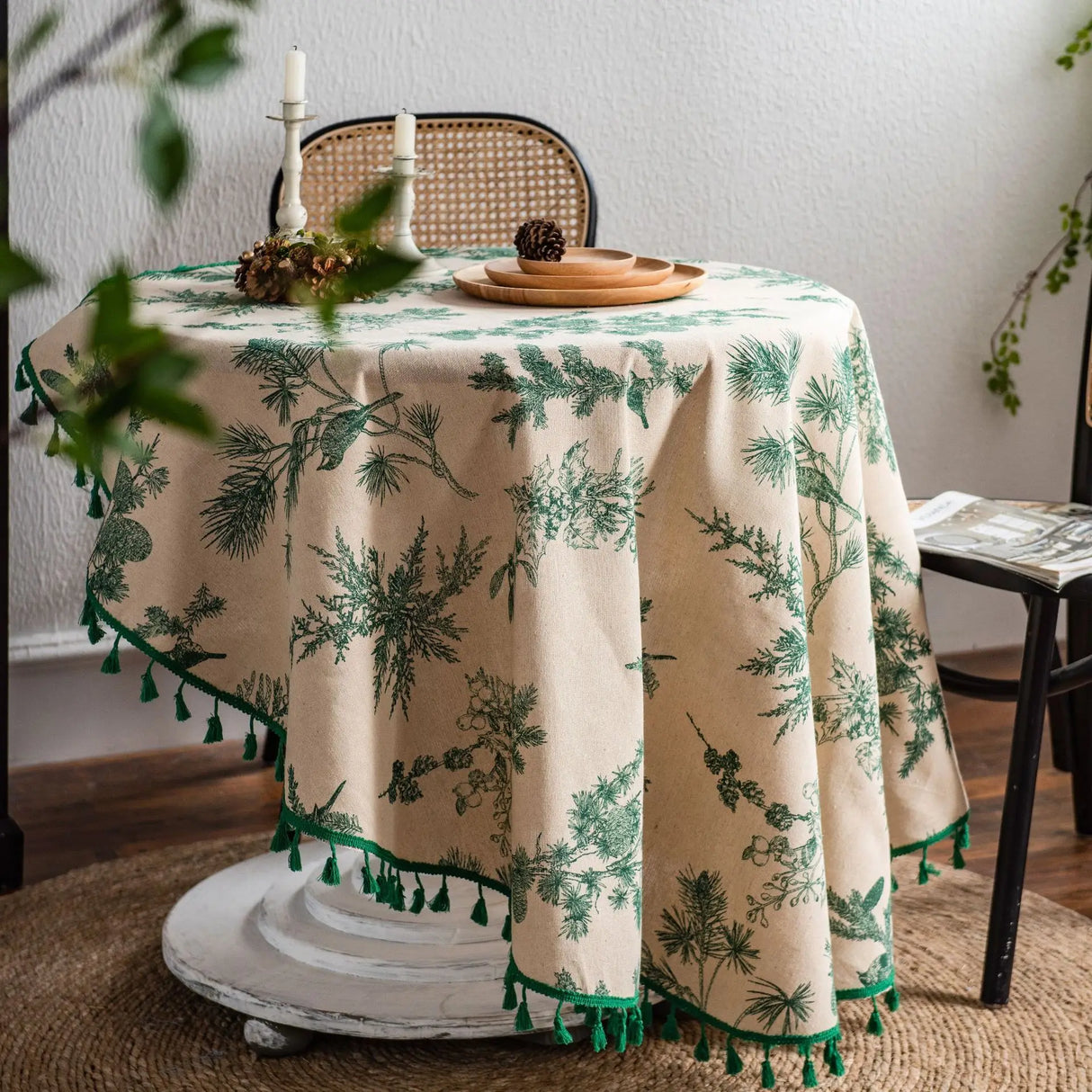 Peony Floral Round Tablecloth with Tassels