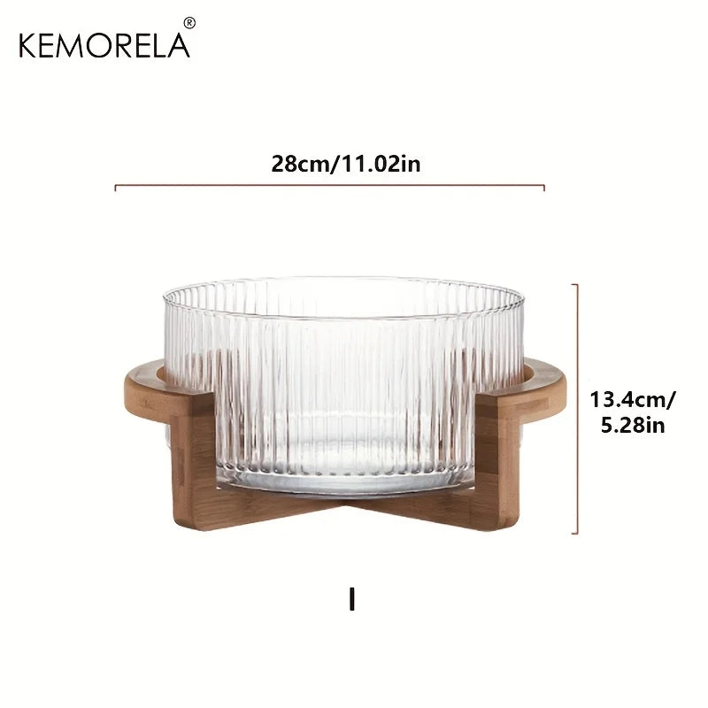 Elegant Glass Bowl with Wooden Stand