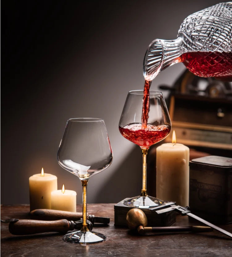 Cristal de diamante, conjunto de vidro de vinho, decantador de vinho, copo de cocktail, copos de vidro, acessórios de vinho, copos de champanhe, barra de casa, presente de casamento
