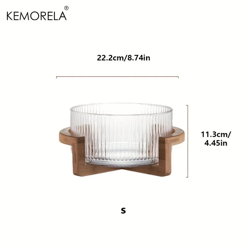 Elegant Glass Bowl with Wooden Stand