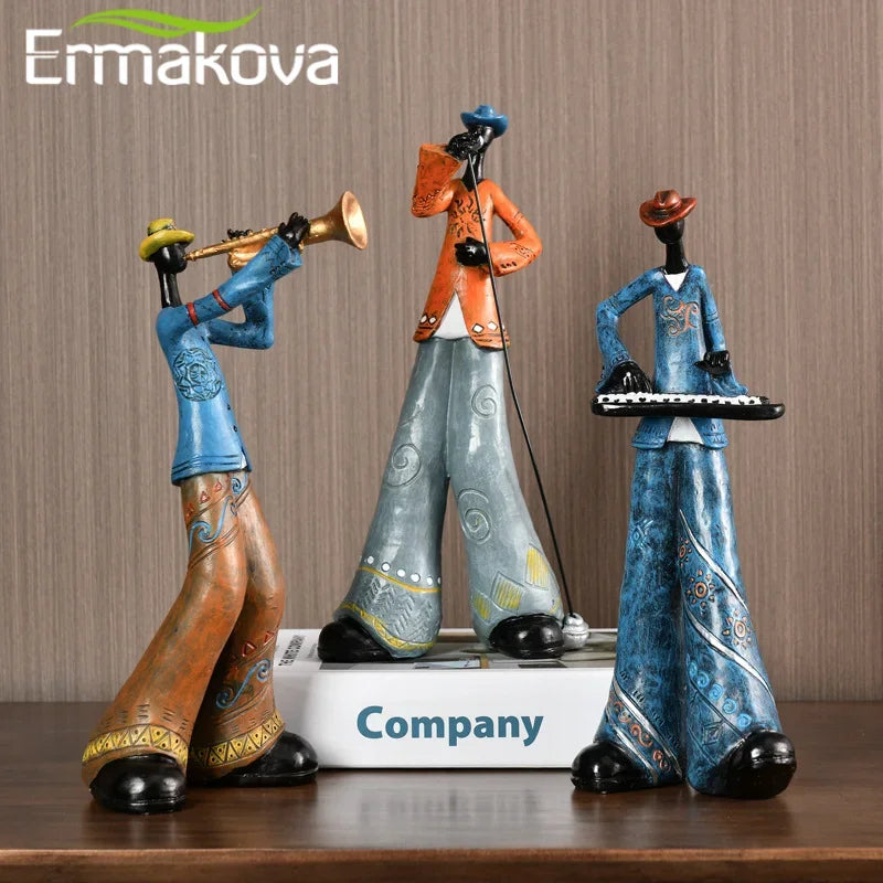 Ermakova estatueta moderna abstrata de resina, banda de música, escultura de músico, instrumento musical, estátua, escritório doméstico, decoração de sala de estar