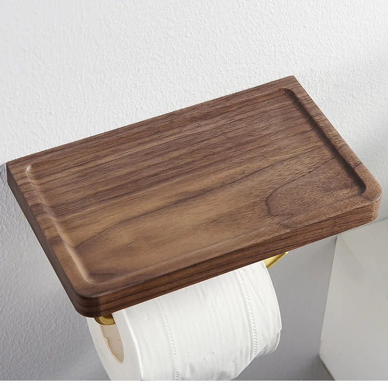 Brass & Wood Toilet Roll Holder