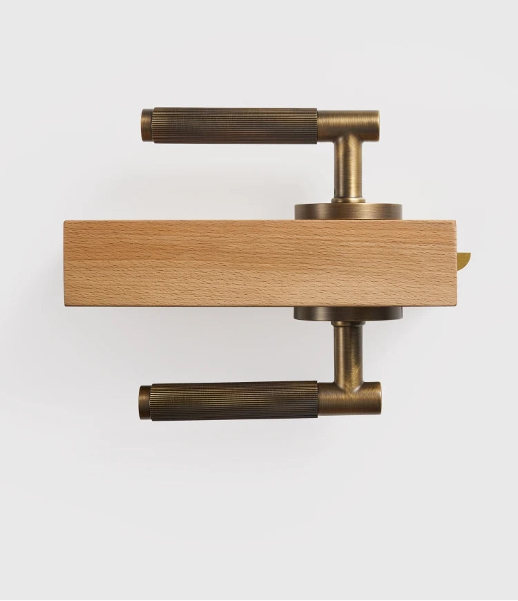 Nurlin conjunto de fechadura de nível de maçaneta de porta linear de latão americano, passagem de encaixe, manequim de privacidade, bronze fosco, preto e dourado