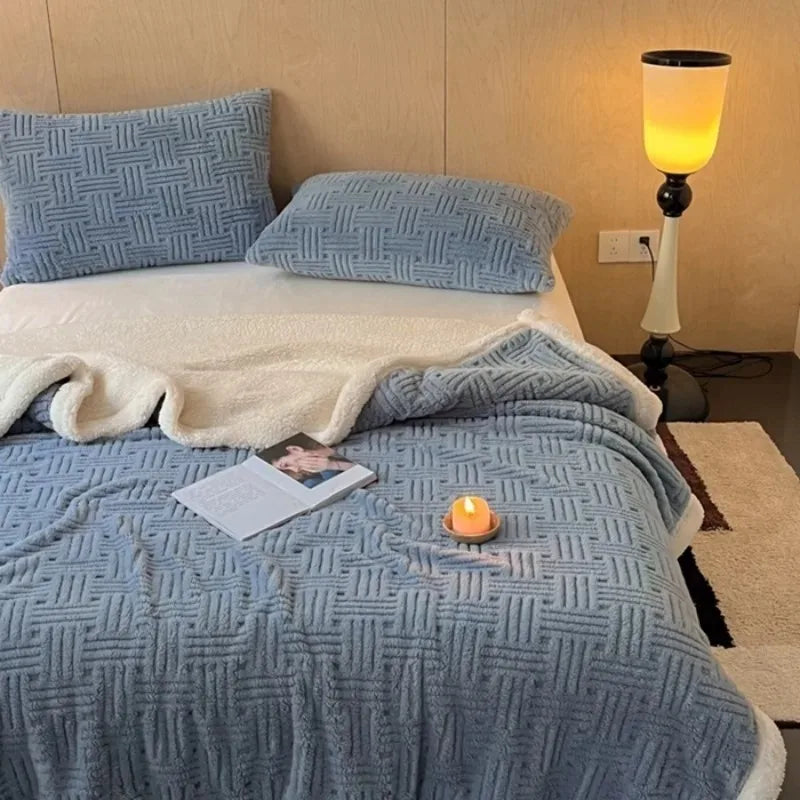 Outono inverno grosso quente velo cobertor dupla camada artificial lambswool lança cobertores para sofá ou cama rainha duplo consolador