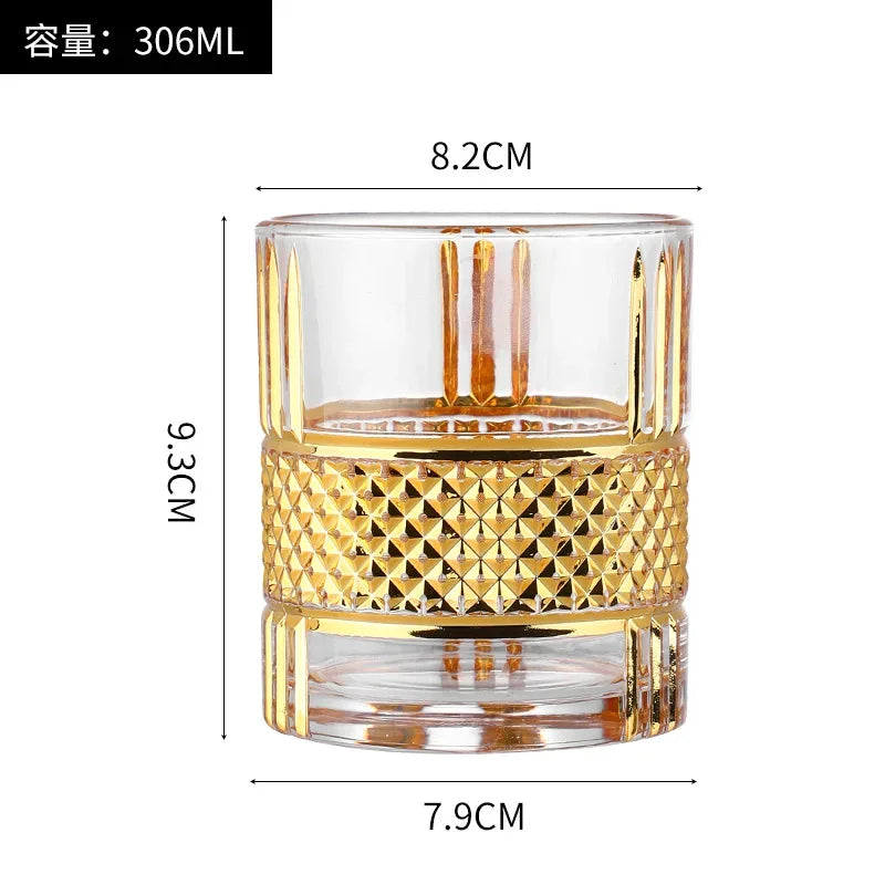 Copo de uísque de estilo europeu com alto senso de mestre doméstico, vidro dourado pintado à mão, vidro Xo forte, luxo Phnom Penh