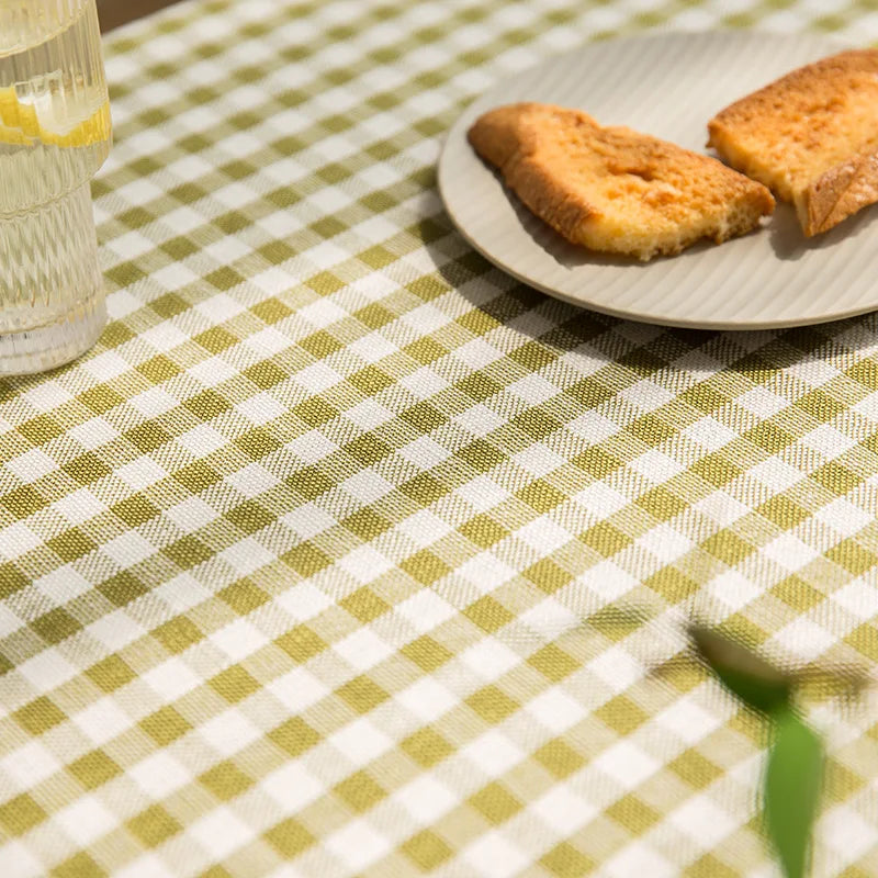 Mint Checkered Tablecloth with Tassels