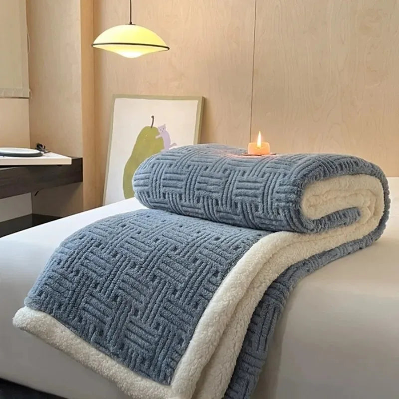 Outono inverno grosso quente velo cobertor dupla camada artificial lambswool lança cobertores para sofá ou cama rainha duplo consolador
