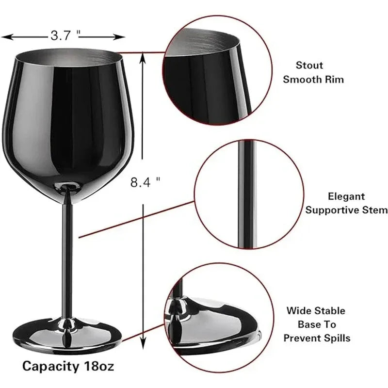 Cálice de vidro de vinho de aço inoxidável 500ml 304 ouro rosa prata cor dourada, copo de metal durável para vinho tinto champanhe bar festa