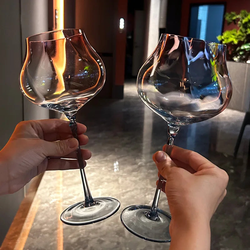 Taças de Vinho Tinto Gradiente de Grande Capacidade, Cálice Borgonha, Cristal High-End, Térmicas, Conjunto de 2 Peças, 750ml