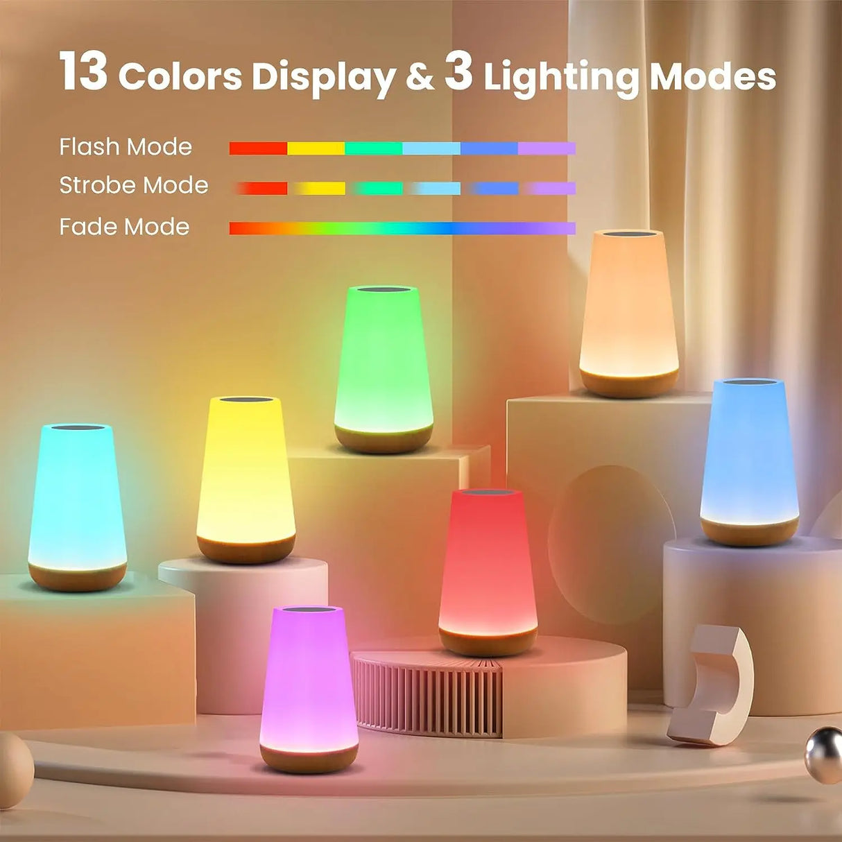 13 mudança de cor luz da noite controle remoto toque usb recarregável rgb noite lâmpada regulável portátil mesa lâmpada cabeceira