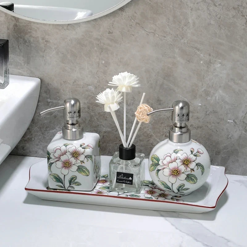 Elegant Floral Ceramic Lotion Dispenser