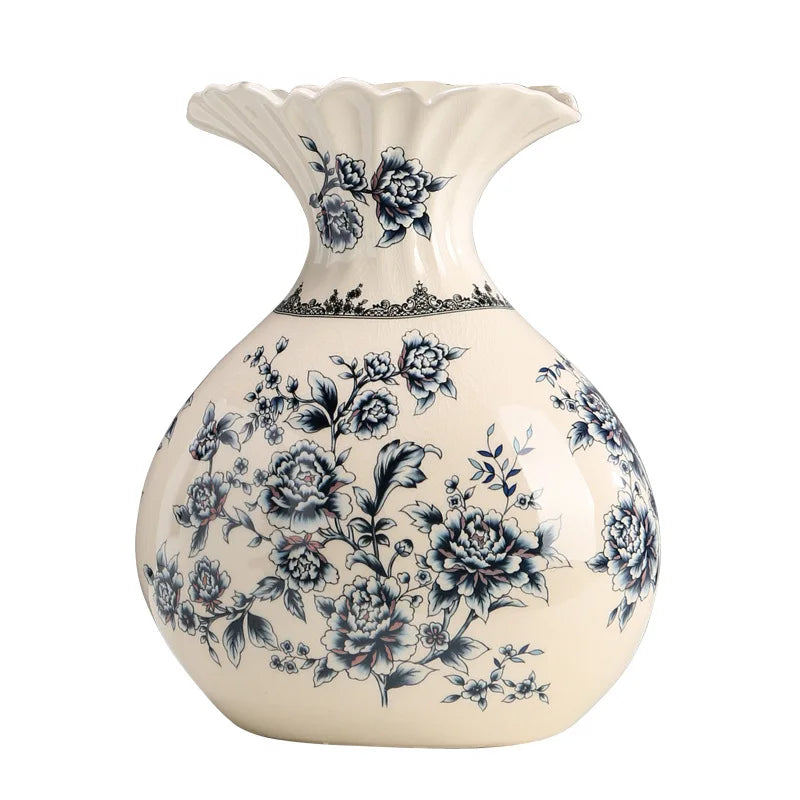 Vaso de cerâmica chinês criativo, retrô, azul, branco, porcelana, casa, sala de estar, arranjo de flores, ornamento, vaso de mesa