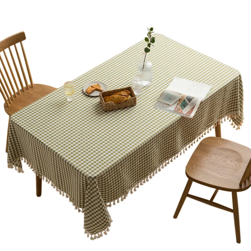 Mint Checkered Tablecloth with Tassels