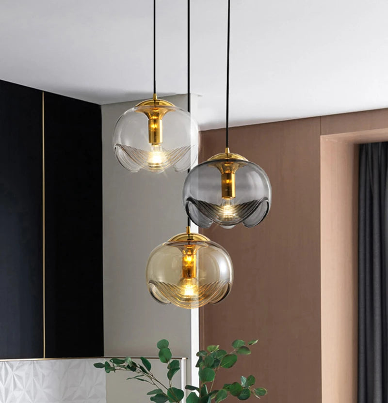 Minimalist Glass Chandelier, Stylish Pendant Lighting Fixture for Modern Home, Office, Cafe, Restaurant Interior Design