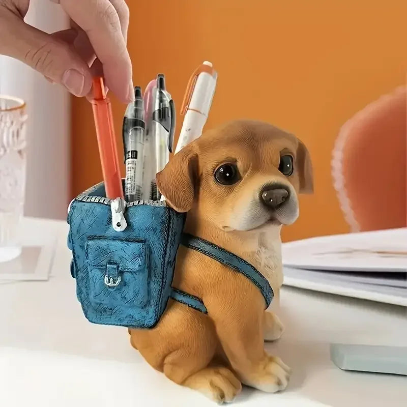 Miniso suporte de caneta de cachorro fofo de desenho animado, decoração de mesa de resina para escritórios, casas, presente de aniversário perfeito para estudantes, jovens e adultos