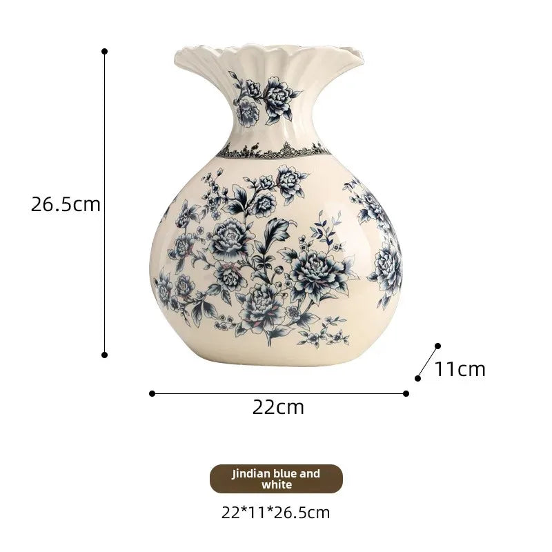 Vaso de cerâmica chinês criativo, retrô, azul, branco, porcelana, casa, sala de estar, arranjo de flores, ornamento, vaso de mesa