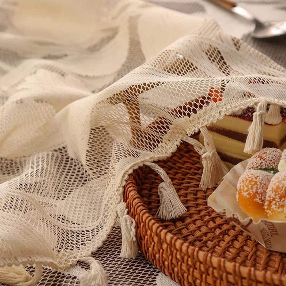 Elegant Lace Tablecloth with Tassels