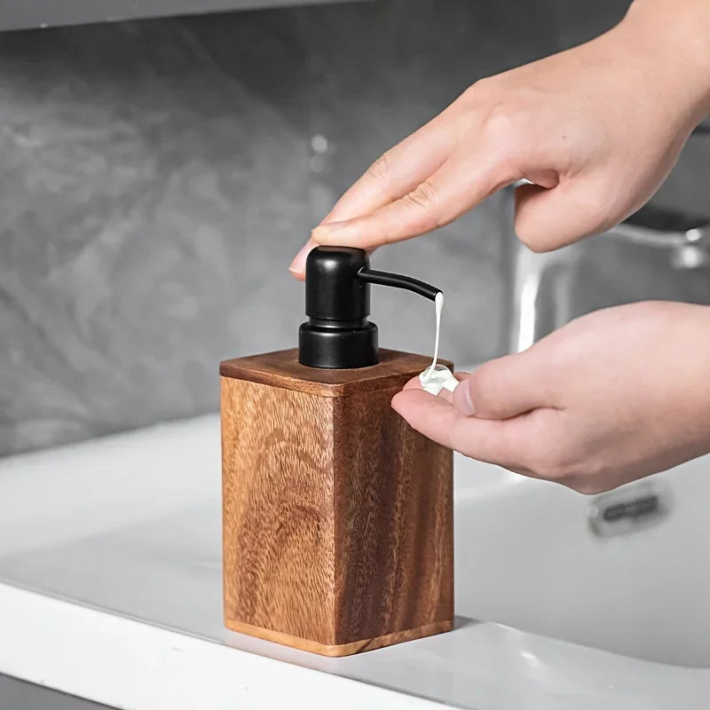 Dispensador de Sabonete de Madeira Elegante para Higienizador de Mãos e Loção - Acessório Ideal para Casa e Viagem