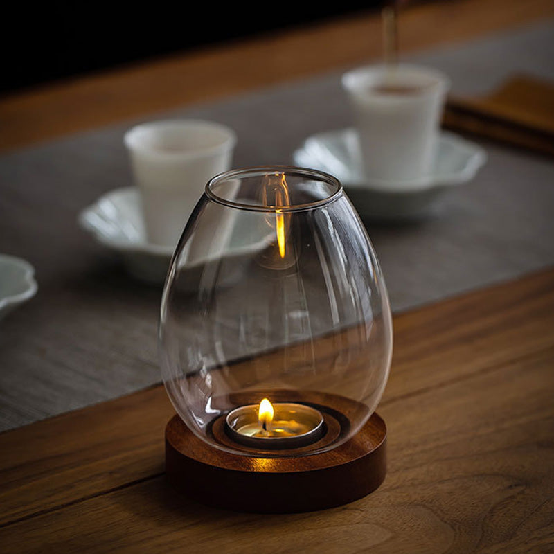 Nordic Glass Tealight Candle Holder with Wooden Base