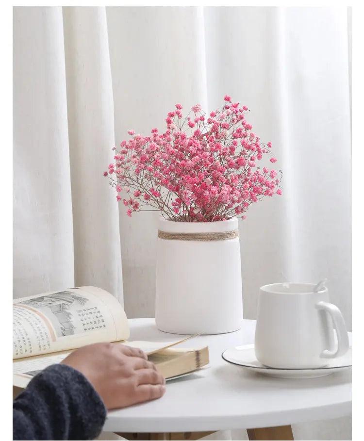 Modern White Vase with Hemp Rope