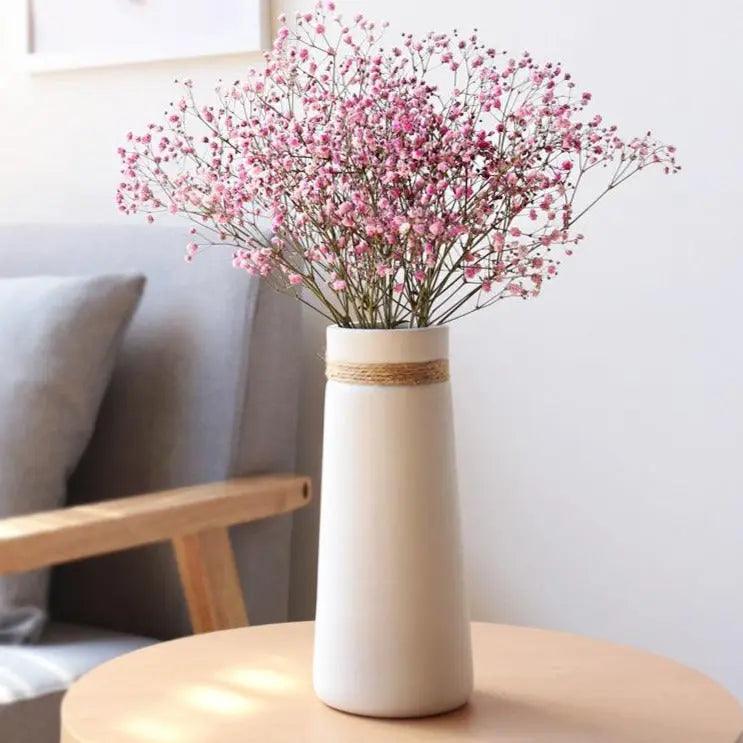 Modern White Vase with Hemp Rope