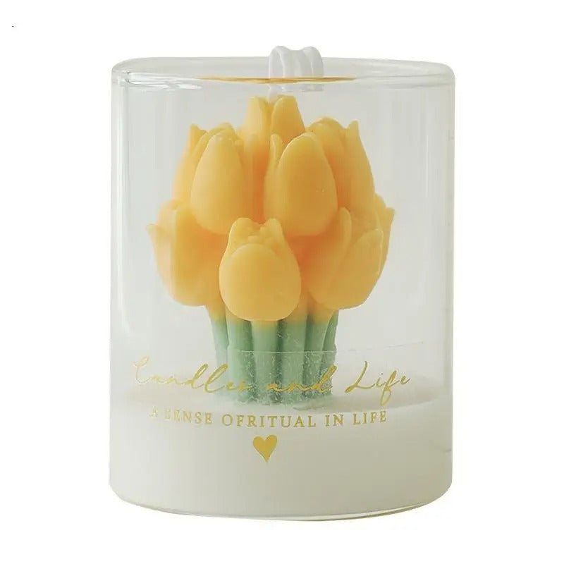 Tulip Bouquet Soy Wax Candle – Glass Dome Gift Candle
