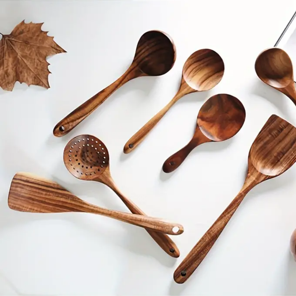Natural Wood Kitchen Utensil Set – 7 Pieces
