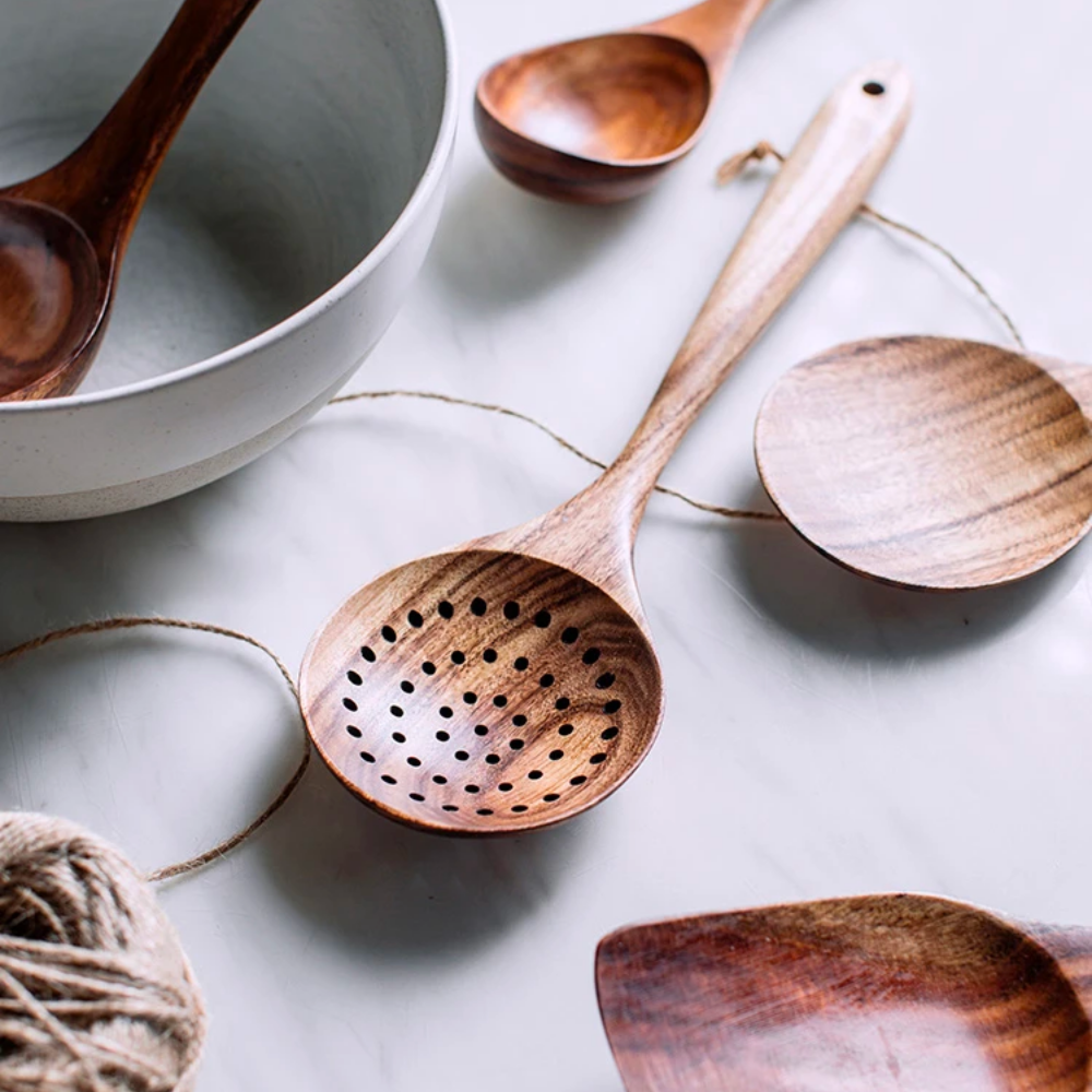 Natural Wood Kitchen Utensil Set – 7 Pieces