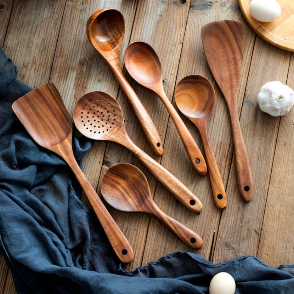 Natural Wood Kitchen Utensil Set – 7 Pieces