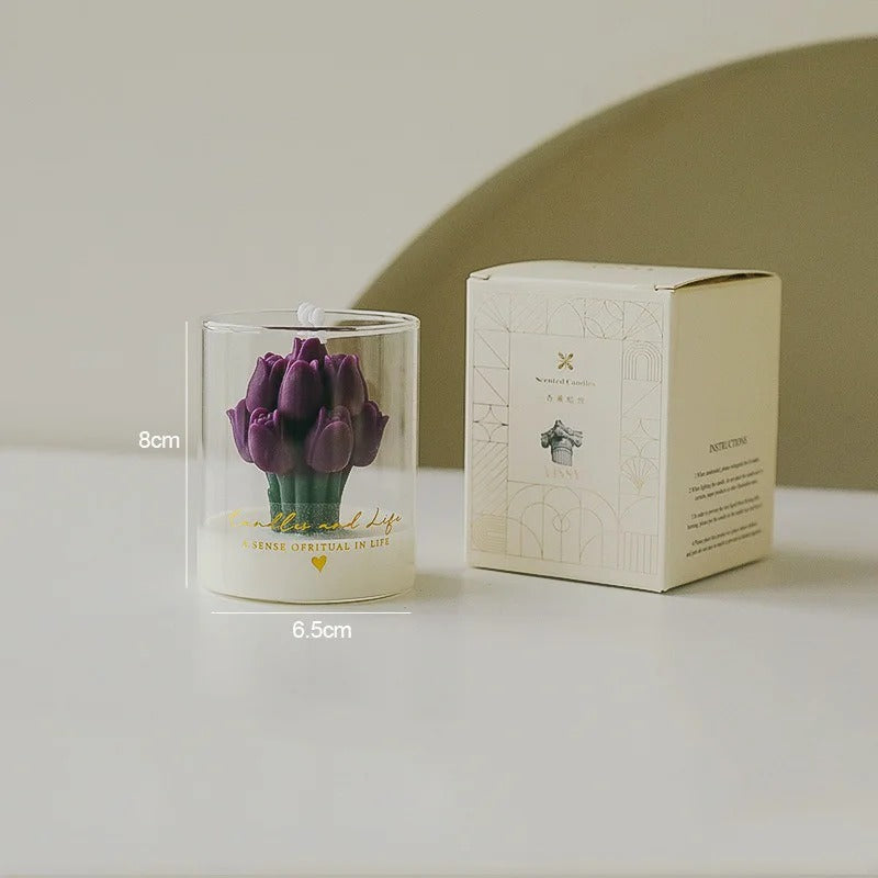 Tulip Bouquet Soy Wax Candle – Glass Dome Gift Candle